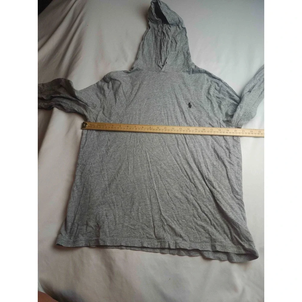 Polo Ralph Lauren Hoodie Mens Medium Gray Long Sleeve Jersey Knit Pullover Pony